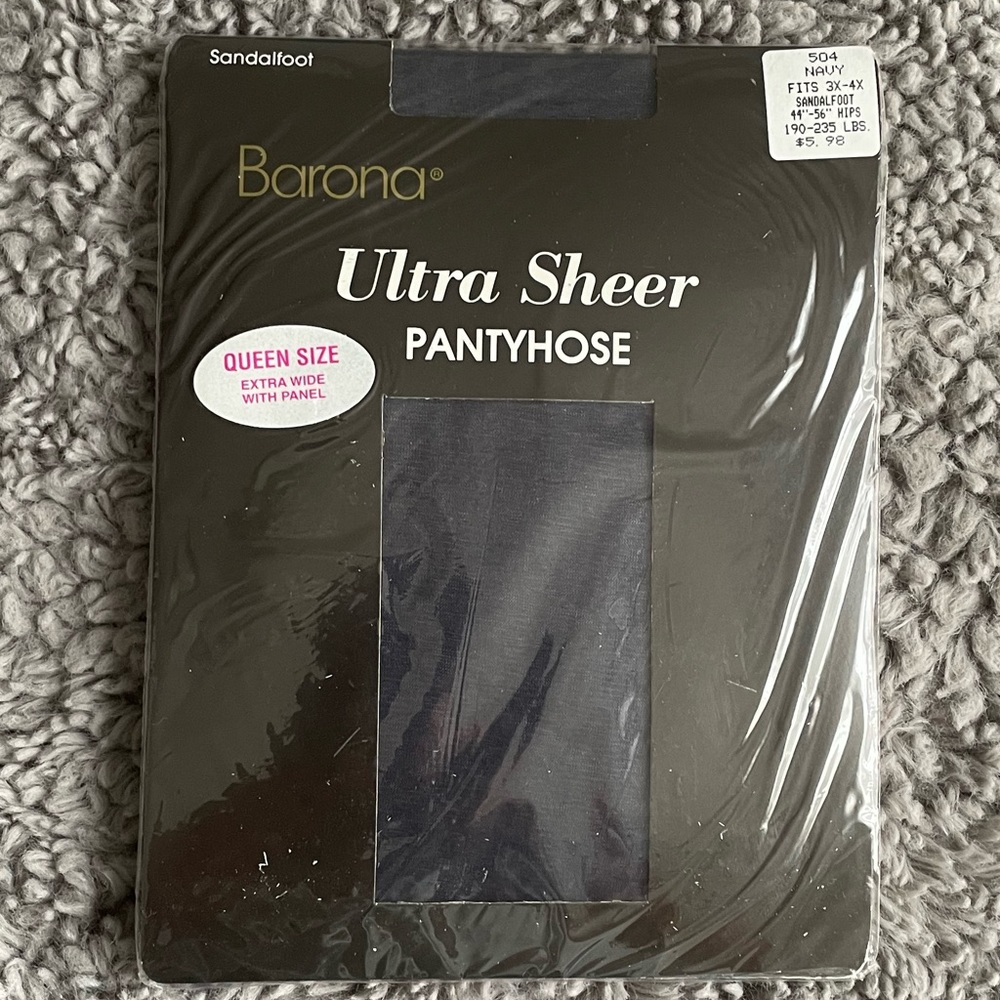 Vintage Barona Ultra Sheer Pantyhose NIP Queen Size Extra Wide Navy Blue